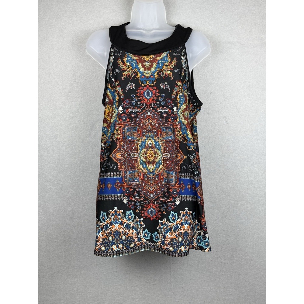 APT.9 Women's Dark Colorful Indian Motif Sleeveless‎ Round Neck Pullover Tank XL